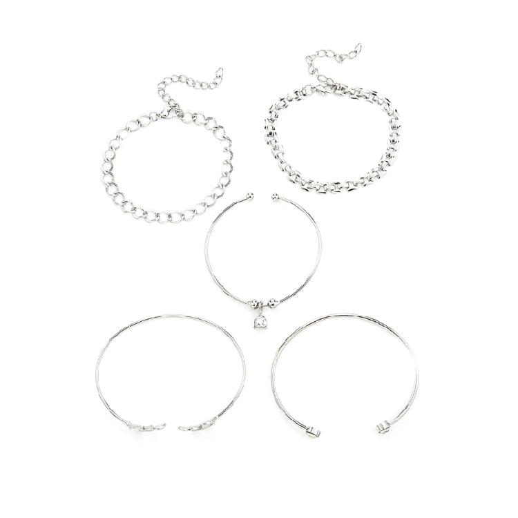 

Sturdy Alloy Open Cuff Bracelet Set of 5 With Intricate Rhinestones and Beadwork for Fashionable Women Stylish Outfits 1 серебряный