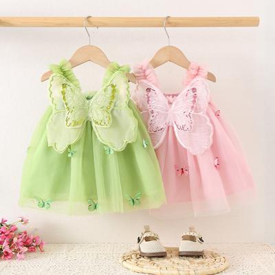 Summer New Back Bright Wings Embroidered Butterfly Dress Girls Korean Version Mesh Princess Suspender Dress