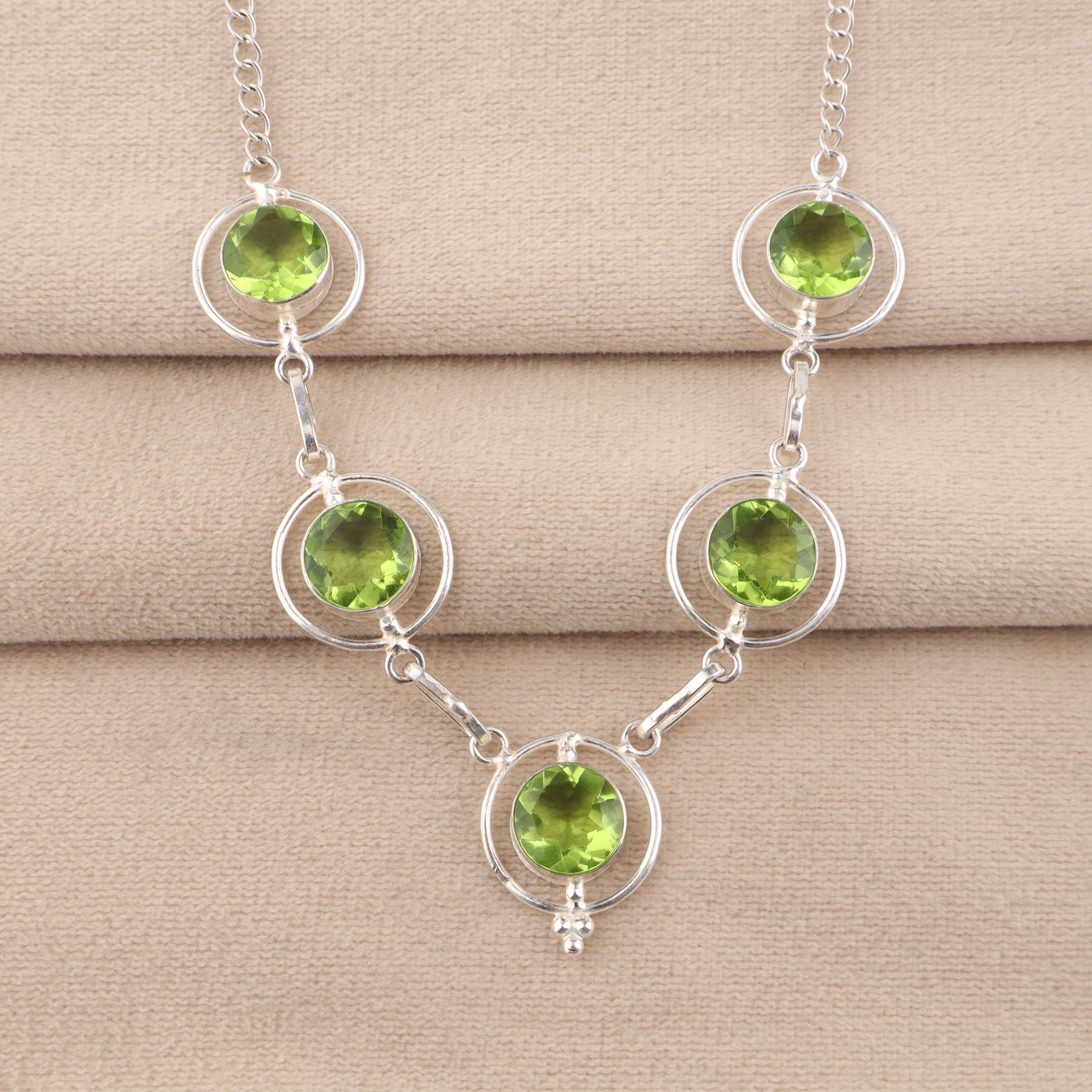 

Peridot Gemstone Silver Necklace 16-18 , 925 Sterling Silver Handmade Jewelry, Partywear Necklace, Peridot Necklace Gift For Women RN-2-6