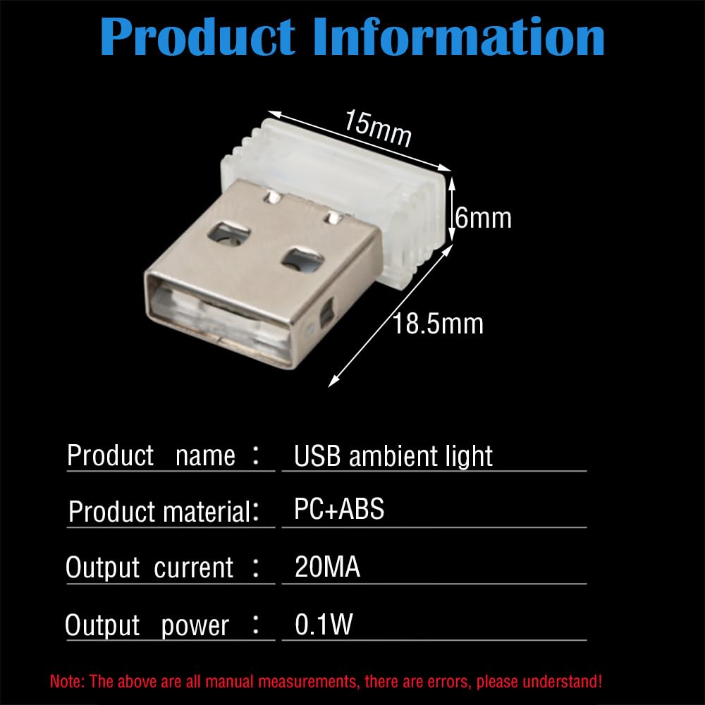 USB Atmosphere Light, CTRICALVER Car USB Light (Red), Plug-in 5V