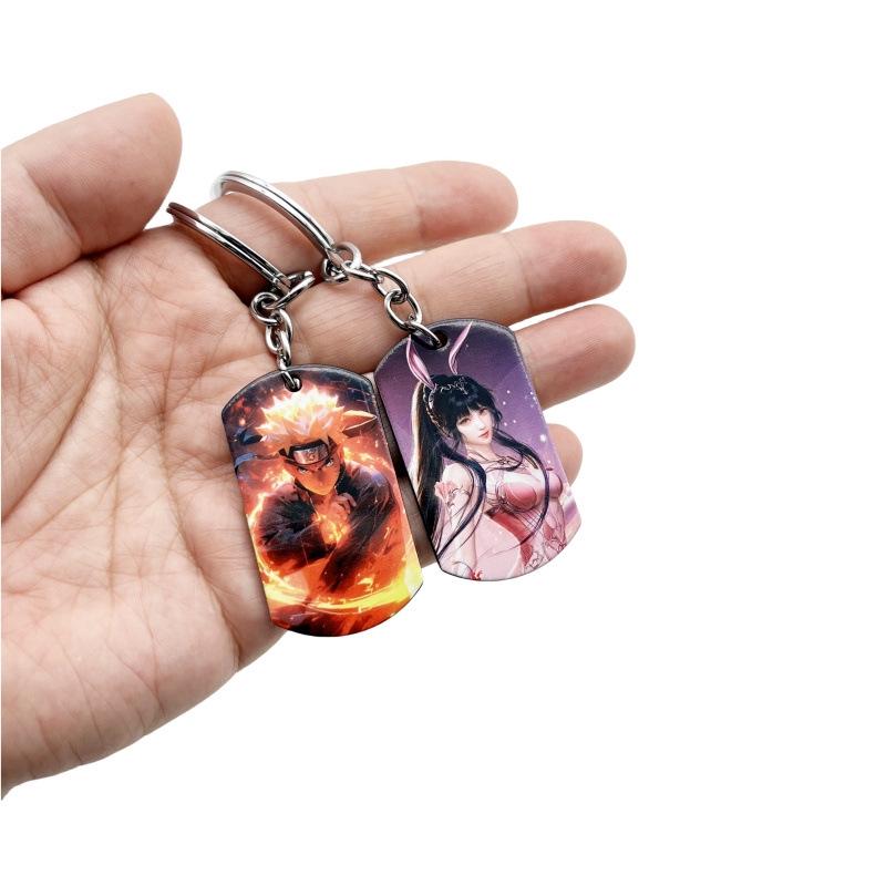 Anime Klíčenky - Styl Naruto, One Piece, Ninja a Douluo - Kovové Přívěsky s Barevným Potiskem