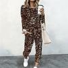 Ladies Round Neck Long Sleeve Blouse And Elastic Waist Straight Leg Trousers Two Piece Soft Casual Outfit