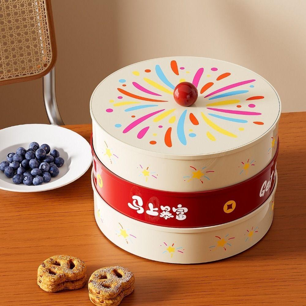 Round Dried Fruit Serving Tray Sealed Snack Plate Divided Candy Dessert Dish New Year