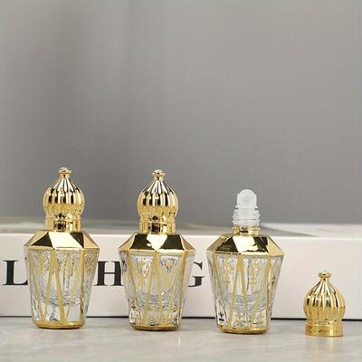 12ml luxusní zlatá válečková lahvička na esenciální olej Plnitelná lahvička na parfémy Skleněná lahvička na esenciální olej s navíjecí kuličkou Nádobka na kosmetiku