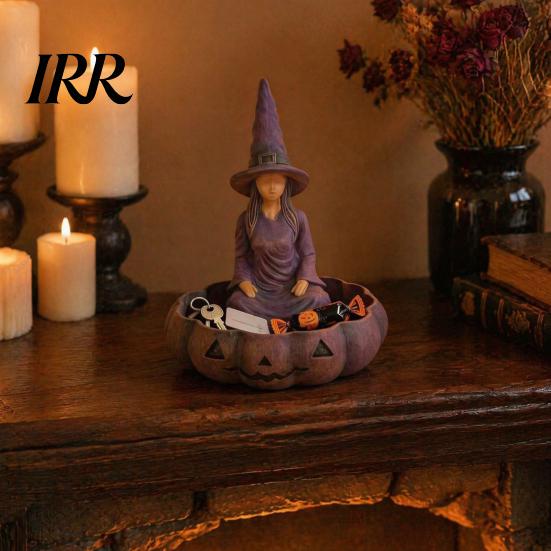Dark Home Accessories Meditating Witch Jewelry Tray, Vintage Gothic Resin Decorative Storage Small Vanity Tray Dish, Mysterious Zen Desktop Organizer