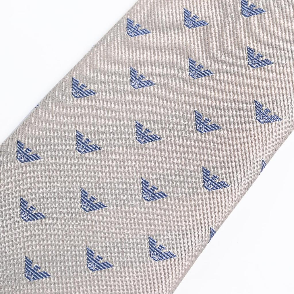 Emporio Armani Eagle Made in 340075 3R616 00050 Men's Tie, 7.5cm Wide, 100% Silk, Logo, Beige, Italy, [Used]