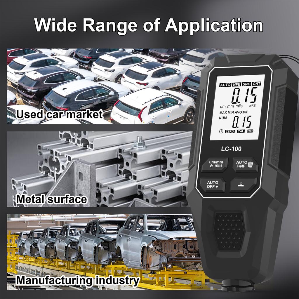 Coating Thickness Gauge, Portable Digital Car Paint Thickness Tester, Ferrous Non Ferrous Coating Tester with Automatic