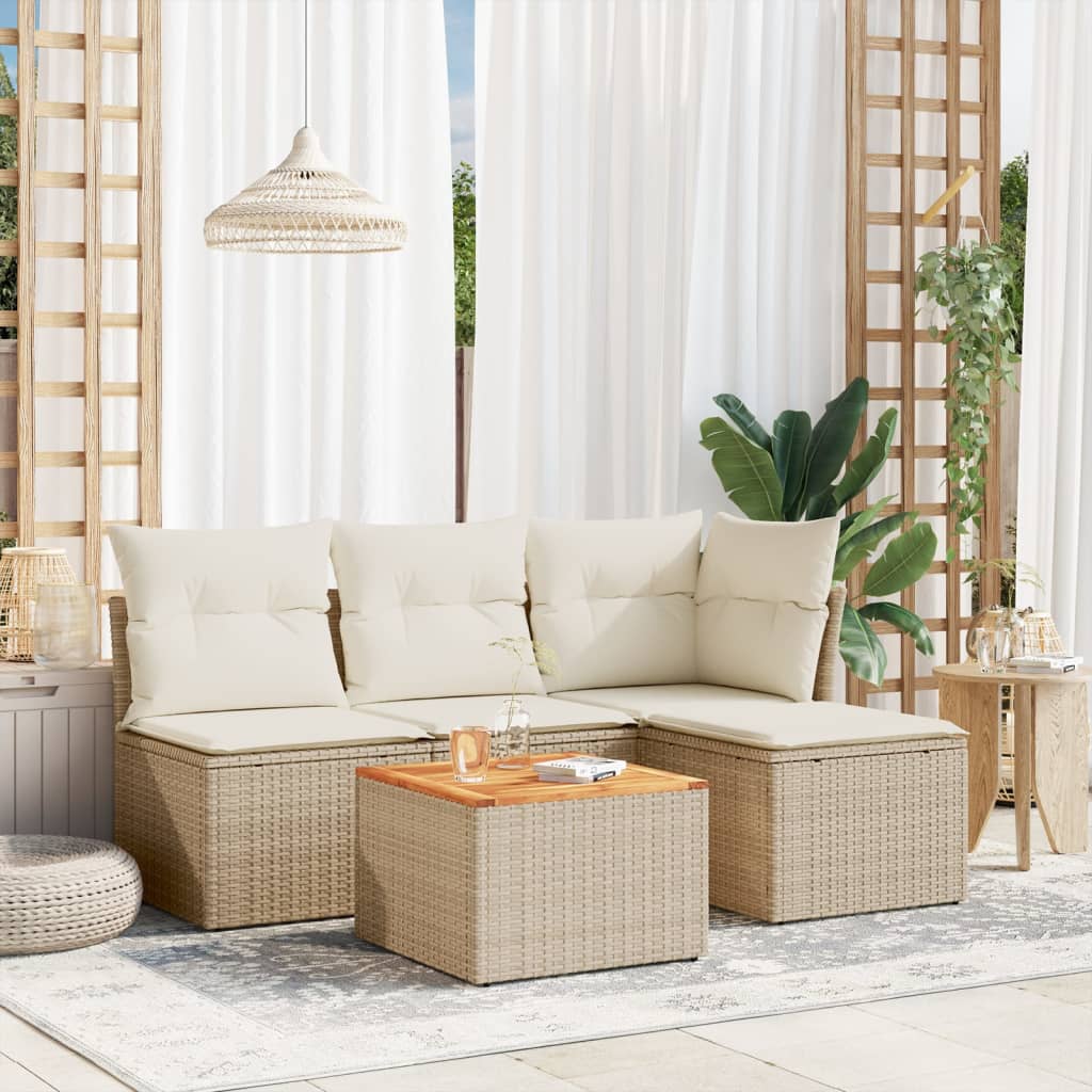 5 piece garden sofa set with cushions beige poly rattan