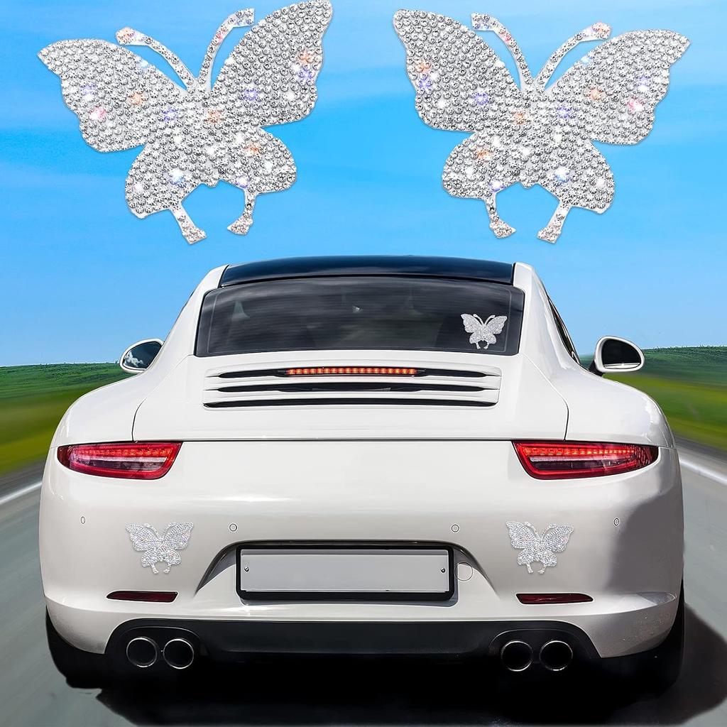 Frienda 4 Pieces Crystal Car Stickers Butterfly Bling Rhinestone Decals Women Shiny Butterfly Stickers Accessories for Car Body Bumper Window Laptop
