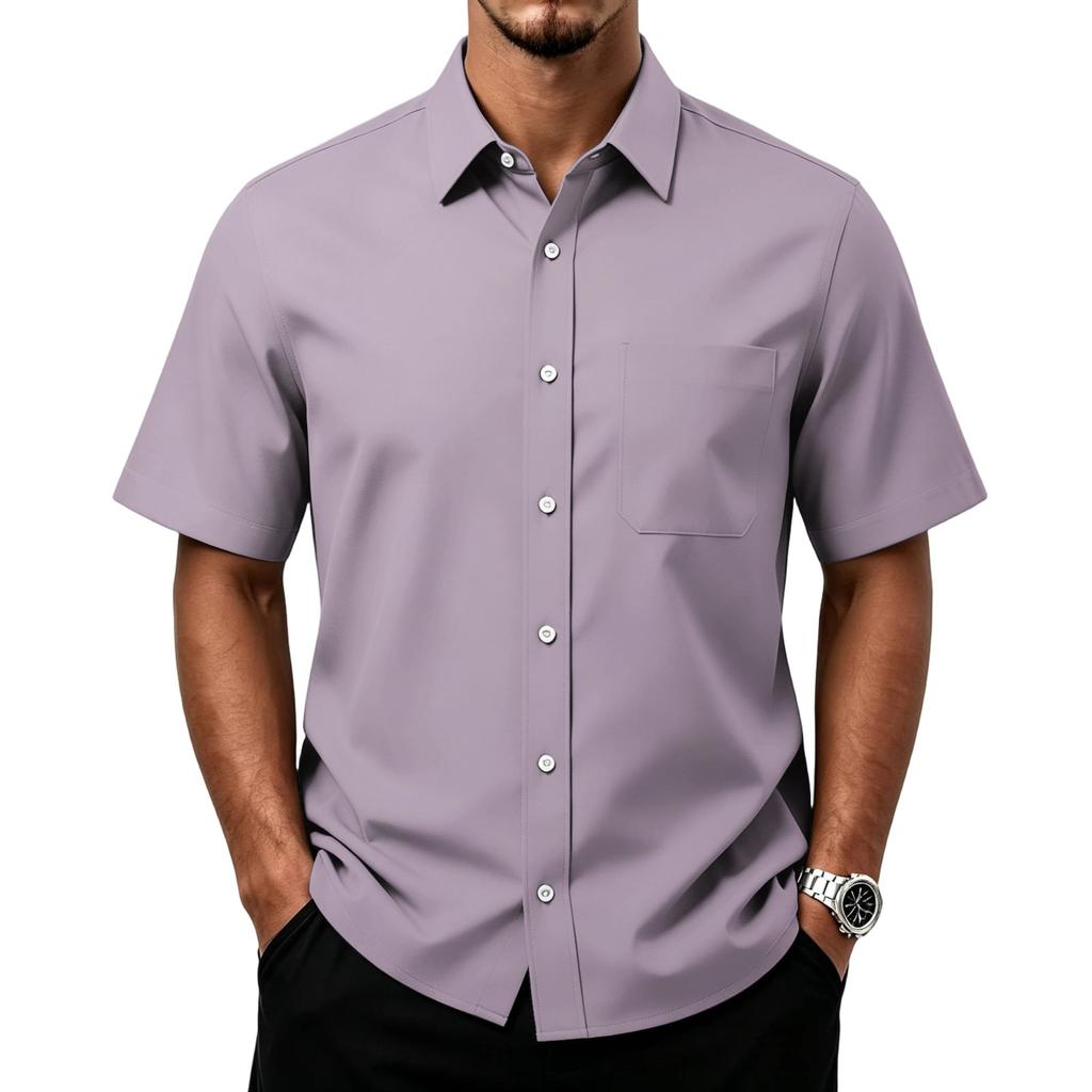 Men's Casual Short Sleeve Button Down Shirt with Chest Pocket Lightweight Breathable Fabric Relaxed Fit Summer Top