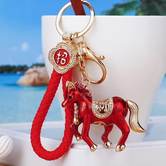 Keychain Pendant Rhinestones Inlaid Horse Design Key Chain Decorative Good Fortune Keyring Wallets Cars Backpacks Accessory