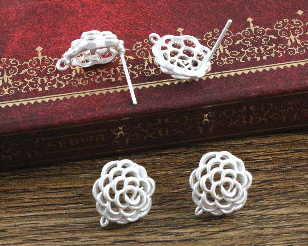 6pcs Flower Stud Earring Pins Hooks 12x11mm Brass Matte Silver Plated DIY Earrings Jewelry Making Accessories Findings
