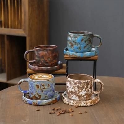 270ml Vintage Ceramic Mug Minimalist Creative Ceramic Coffee Mug & Saucer Set Stoneware Tea Cup for Afternoon Tea Cup with Dish