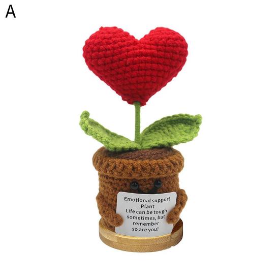Crocheted Sunflower Doll Emotional Inspirational Support Potted Plant Doll Handmade Inspirational Doll with Positive Card for Cheer Up Gift Home Decor