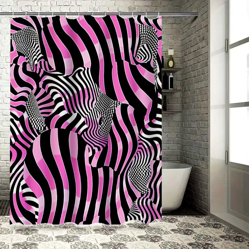 

Черная розовая полосатая шторка для душа зебра для декора ванной комнаты полиэфирная ткань с кольцами держатель набор (L) 90x180cm