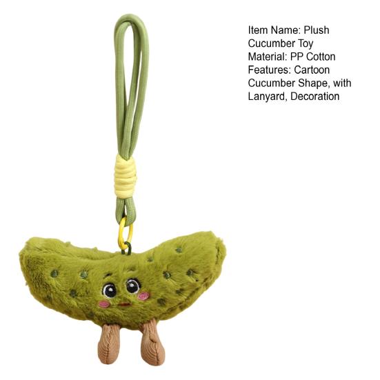 Plush Pickled Cucumber Toy with Lanyard Stuffed Cartoon Cucumber Doll Keychain Pendant Bag Charm Backpack Hanging Decoration