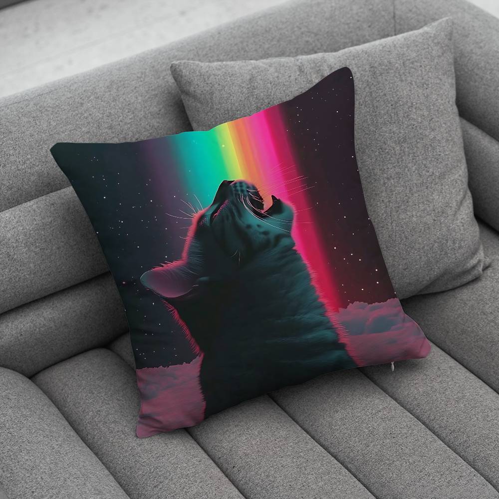 Cute Funny Rainbow Alien Cat Pillow Case Pillowcase Home Sofa Cushions Car Cushions Pillowcover Office Pillowshell Pillow