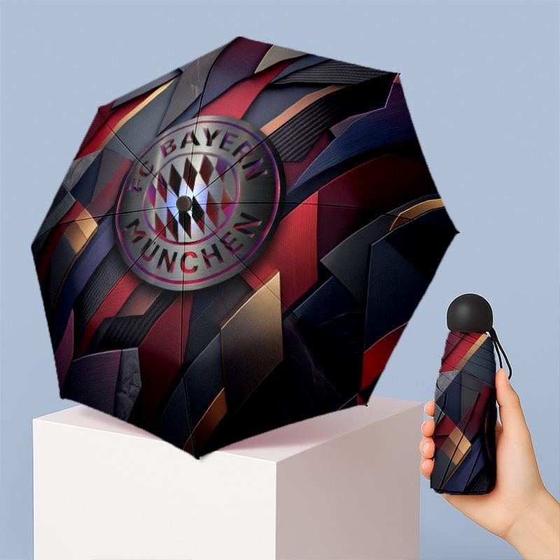 FC Bayern München Muster Gedruckter Mini 5-fach 8 Rippen Kompakter Regenschirm Winddicht Wasserdicht Leicht Tragbar Faltbar
