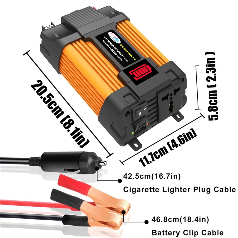 Invertor Portabil 4000W 6000W Invertor Auto de Putere DC12V la AC110/220V Transformator Invertor cu Undă Sinusoidală Modificată Încărcare Rapidă USB