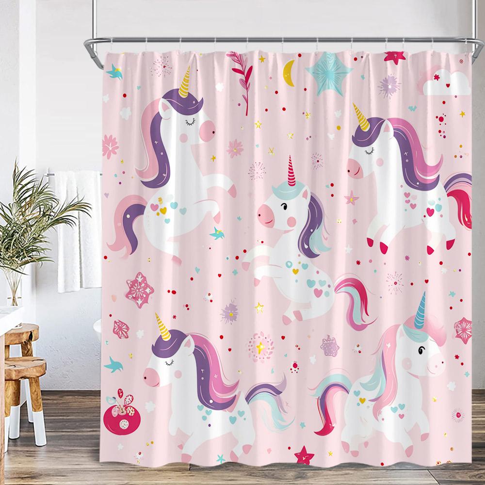 Cartoon Kids Bath Curtains Birds Rainbow Unicorns Cute Cats Fish Funny Animals Bathroom Decortaion Shower Curtain With Hooks