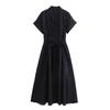 Western Style 2024 Summer New Women clothes Elegant Drawstring Cotton Shirt Jumpsuit Long dress 2183246