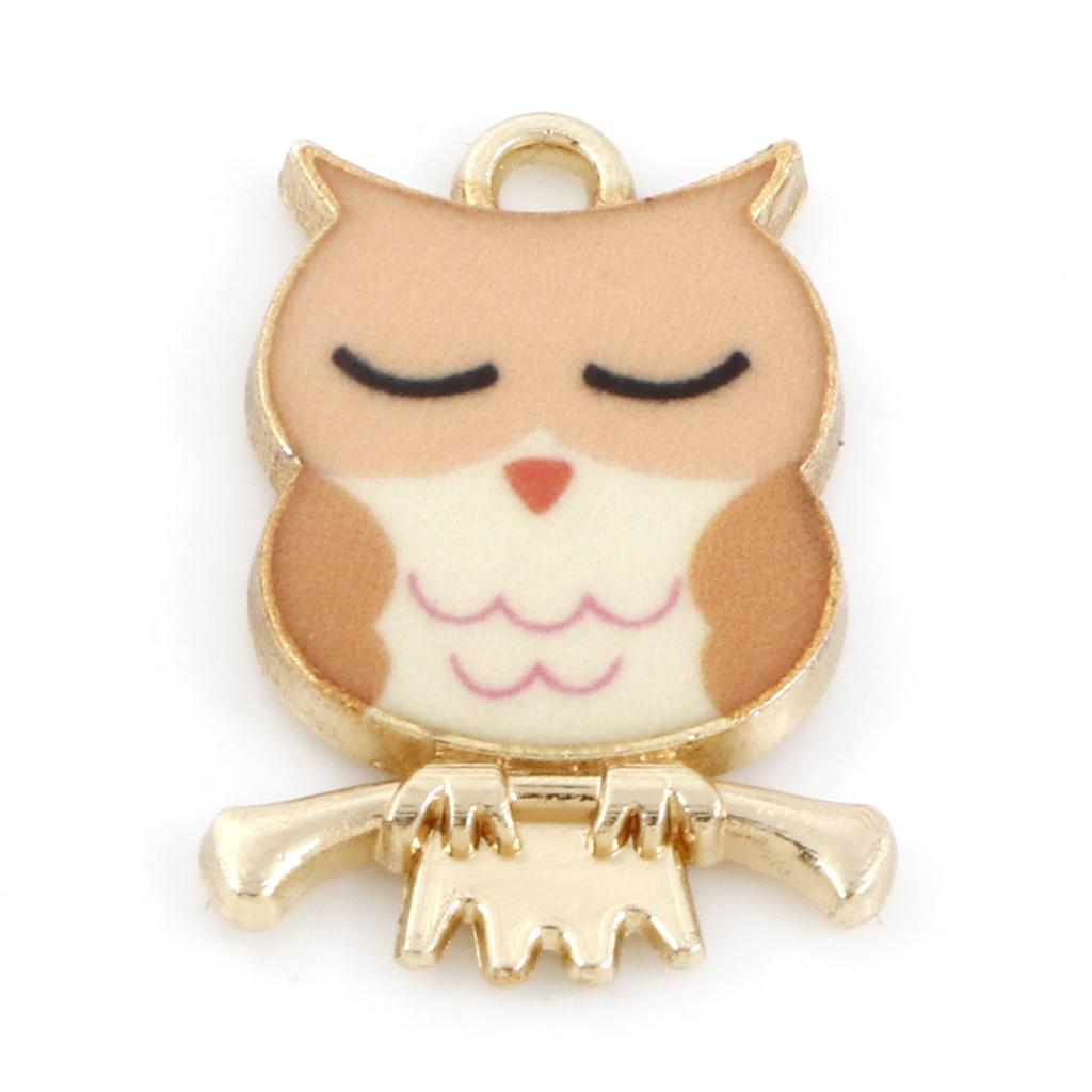 10PCs Owl Animal Charms Vintage Halloween Multicolor Enamel Gold Color Metal Pendants DIY Necklace Earrings Jewelry 21.5mmx15mm