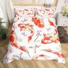 Japanese Goldfish Duvet Cover Set Fantasy Yin Yang Cherry Blossom Flowers Comforter Cover Set Blue Sea Wave Breathable Bedding