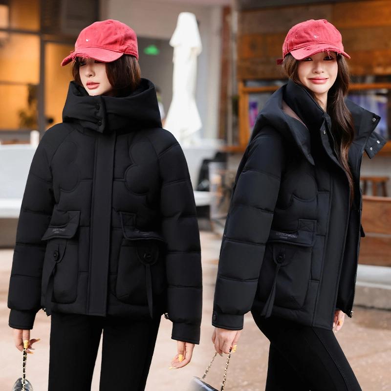 Damen Kurze Kapuzenjacke Winddicht Dick Warm Winterjacke