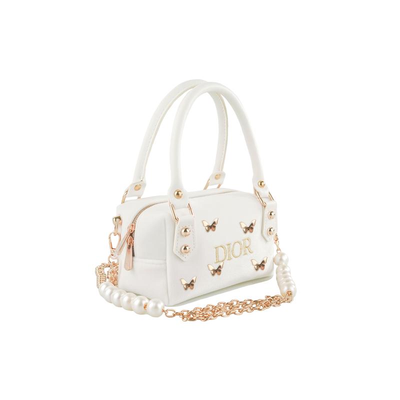 Dior DIY Stil Kosmetiktasche RISK Zhuang Shengxiaomeng Handtasche Umhängetasche Schmetterling Perle Weiß Gold