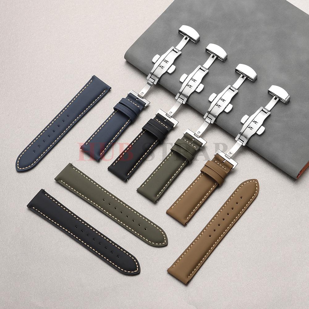 18mm 20mm 22mm Genuine Calfskin Leather Watchband Business for Omega Watch Band for Seiko Butterfly Buckle Stitching Brown Strap