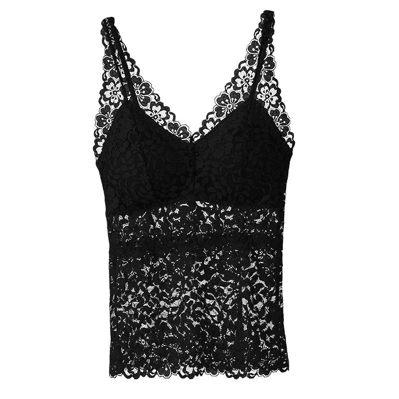 

Летний черный кружевной топ-камезоль с открытой спиной, облегающего кроя: Женское сексуальное беспроводное нижнее белье One Size [90-115 lbs] чёрный