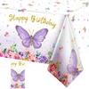 Pink Purple Butterfly Waterproof Tablecloth Spring Butterfly Theme Birthday Party Decoration Girl 1st Birthday Party Baby Shower