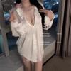Sex Underwear Boyfriend Style Shirt Ice Silk Sexy Large Size Pure Lace Satin Loungewear