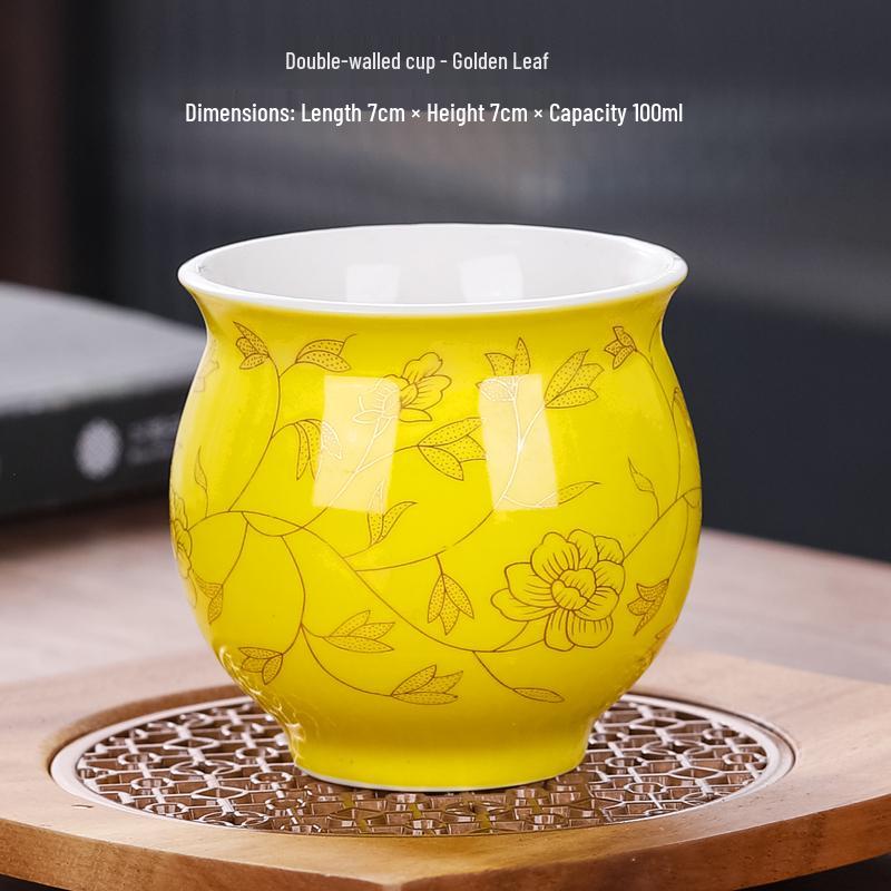 Blue and White Porcelain Heat-Insulating Ceramic Tea Cup - Large Anti-scalding Double-Walled Design for Home Use