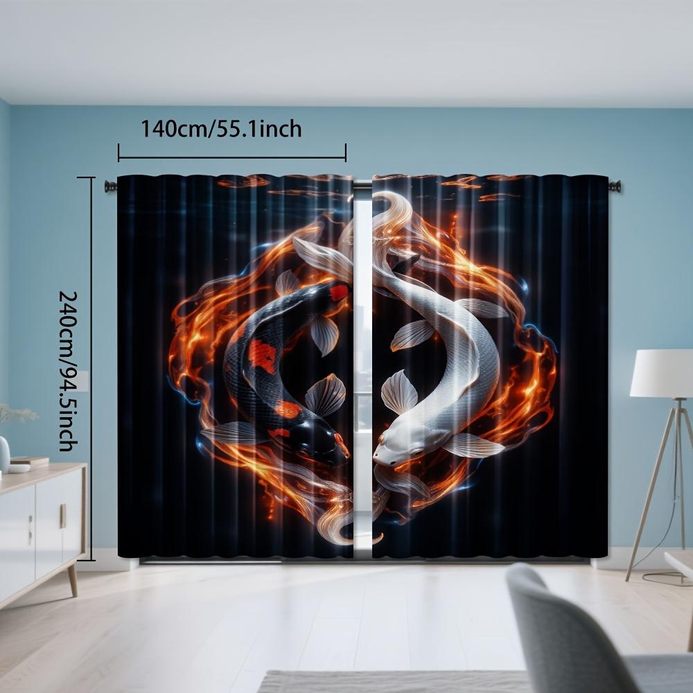 2 Stück   Feuriger Koi-Fisch Fantasy-Kunst Künstlerischer Druck Polyester Vorhänge Stangentaschen-Design Lichtfilternd für Schlafzimmer Wohnzimmer Aus