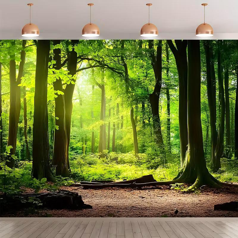 2D Lush Summer Woodland Backdrop with Sunlight Party Photo Background Banner