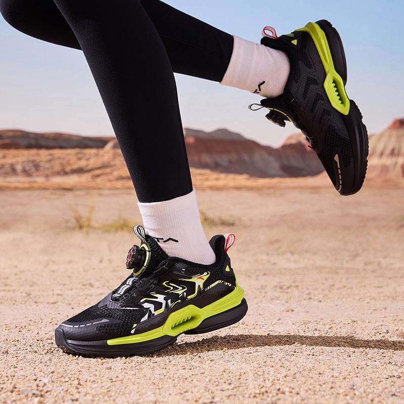 Anta Star Ring 3.0 Fabric Non-Slip Shock Absorbing Casual Shoes Kids Sneakers Black Green 312328801-3