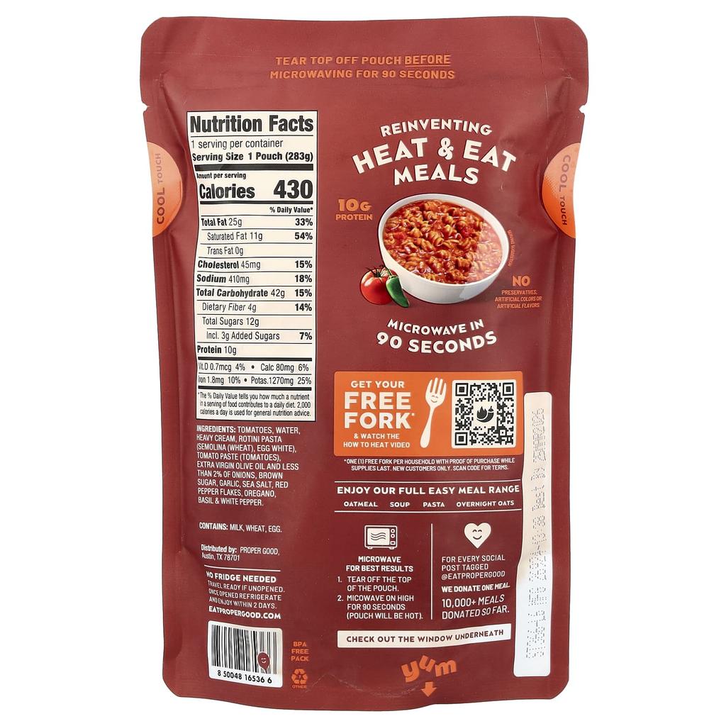 Proper Good, Ready-to-Eat Pasta, Spicy Tomato, Hot, 283g (10oz)