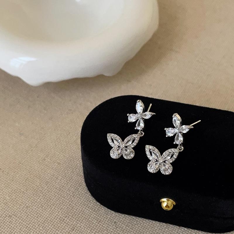 Elegant Zircon Butterfly Metal Stud Earrings - Light Luxury, Trendy & Fashionable Women's Ear Ornaments