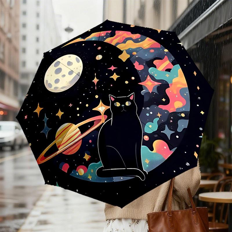 Galactic Cat Adventure: Colorful Cosmic Umbrella - Auto Open/Closed, Outdoor Gear for Travelers, Lightweight and Durable 032