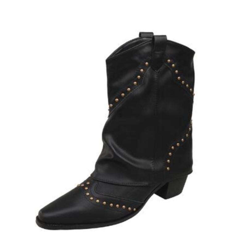 Vintage brown V-button boots Fashion Western cowboy boots Rivets design smoke tube boots Women's short ankle boots C1276