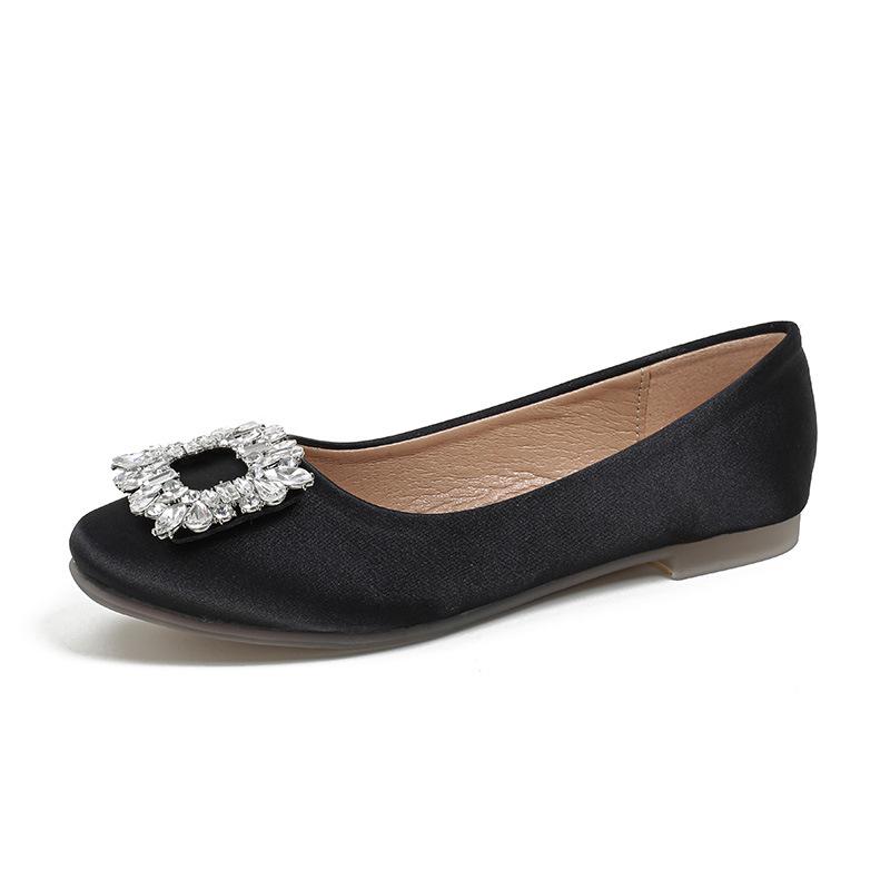 

- [] Нью-Йоркский ужин _ туфли на плоской подошве с квадратной пряжкой со стразами с мелким вырезом женские свадебные туфли туфли для通勤 43 чёрный