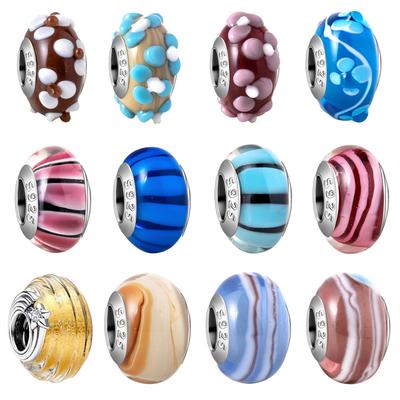 Serie Vetro di Murano Rame Multicolore & Blu Ciondolo Bump Adatto per Bracciale Donna Gioielli Raffinati Accessori Regali