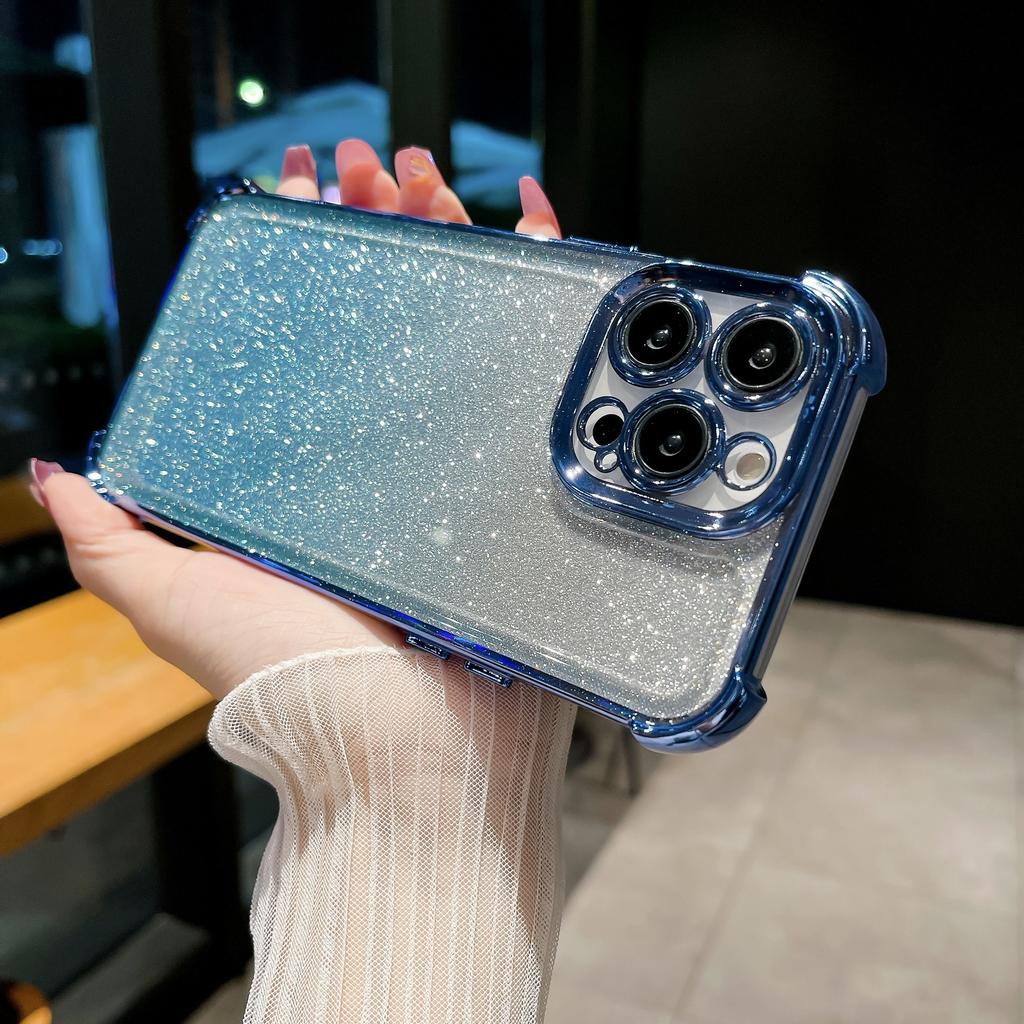 Funda para iPhone 16 Pro Max con Esquinas Reforzadas Anti-caídas Galvanizado Adecuada para Brillo Degradado Apple 14/13 Funda Protectora