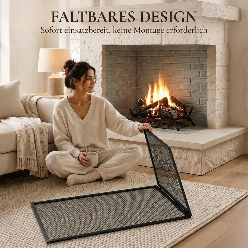 Fireplace Screen, Foldable Spark Guard Made of Metal, 141 X 50 Cm