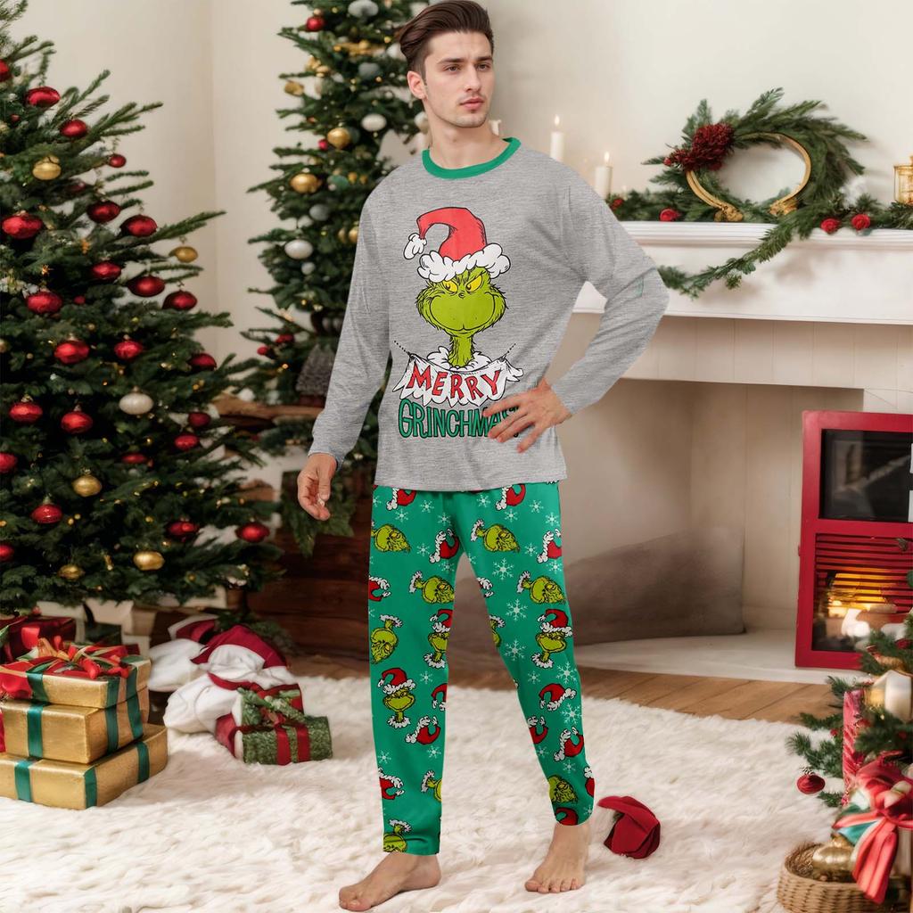 Christmas Family Matching Pajamas Set, Mother Child Baby Cartoon Print Pajamas Home Clothes Set