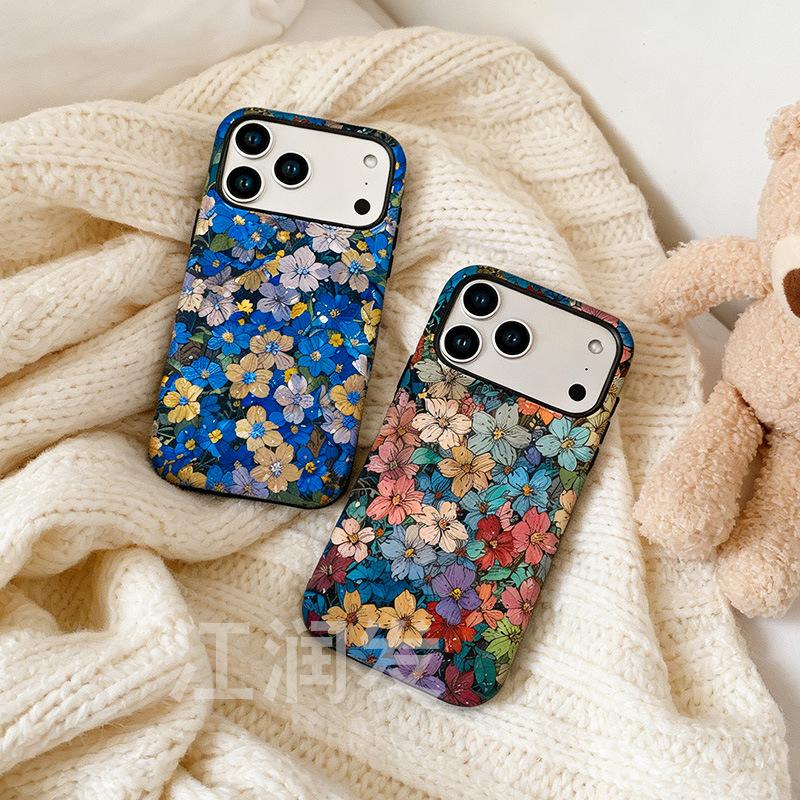 Hand Drawn Retro Flower Suitable for Apple 16promax Film 2-in-1 Phone Case, Anti Drop IPhone 17 Film Case