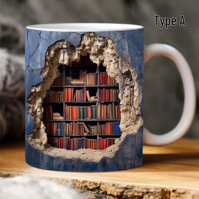 3D Bookshelf Ceramic Mug