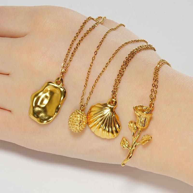 Unique Stainless Steel Irregular Shell Rose Necklace for Women