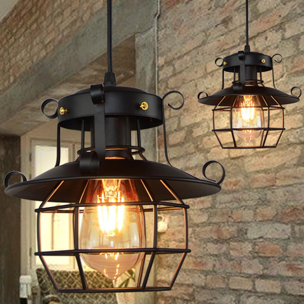 Vintage Industrial Iron Art Cage E27 LED Chandelier Ceiling Light Pendant Lamp for Bar Coffee Shop Decoration 100 240V